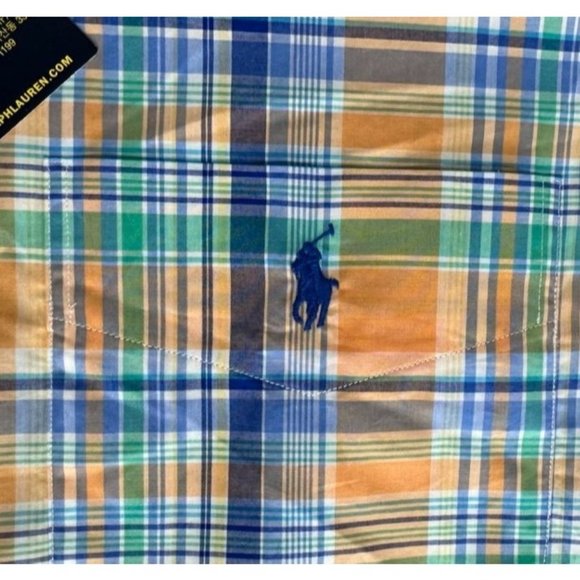 RALPH LAUREN Button Down Plaid Shirt Orange Blue Stretch Fit Long Sleeve Sz 1XB - Picture 3 of 5